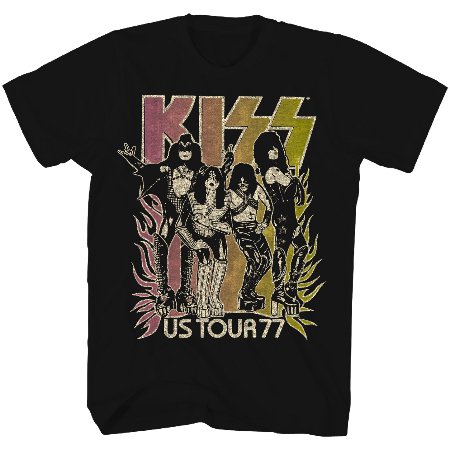 Kiss - Us Tour 77 Gradient Tshirt Black Product Image