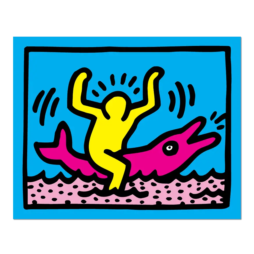 Dolphin Rider by Keith Haring - Die-Cut Sticker