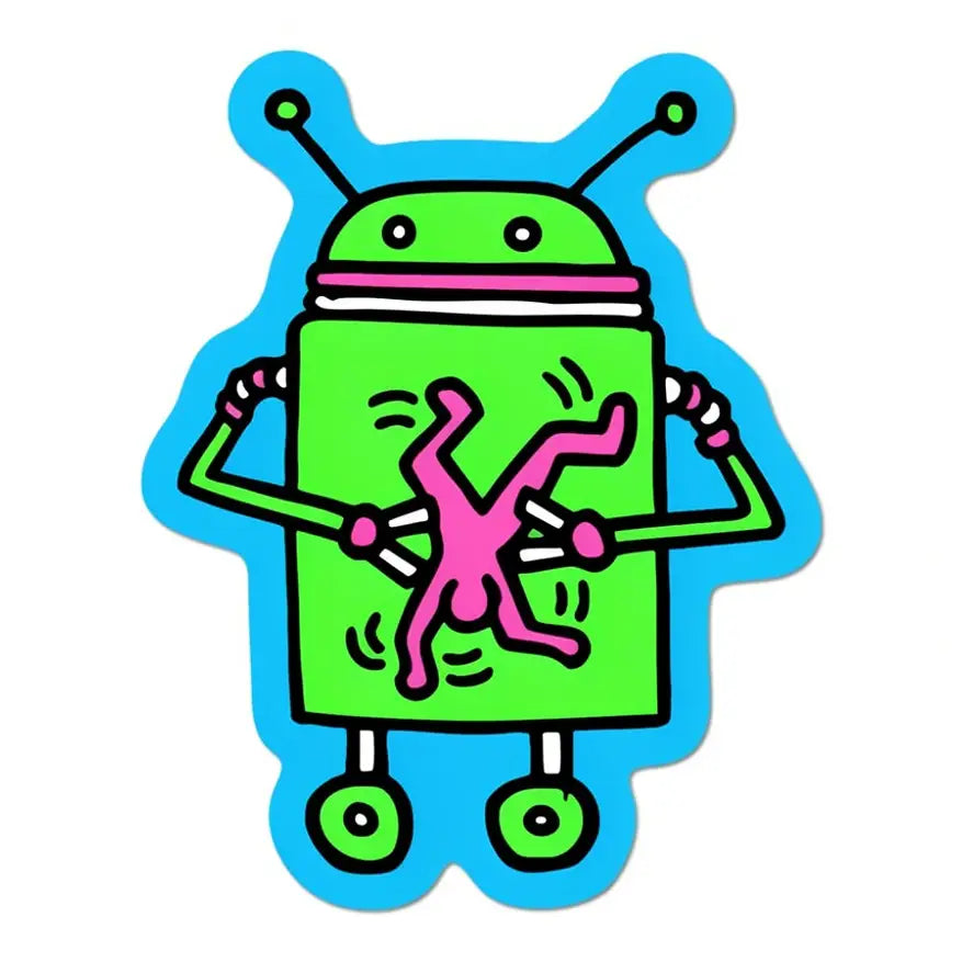 Fluorescent Die-Cut Sticker, Robot By Keith Haring