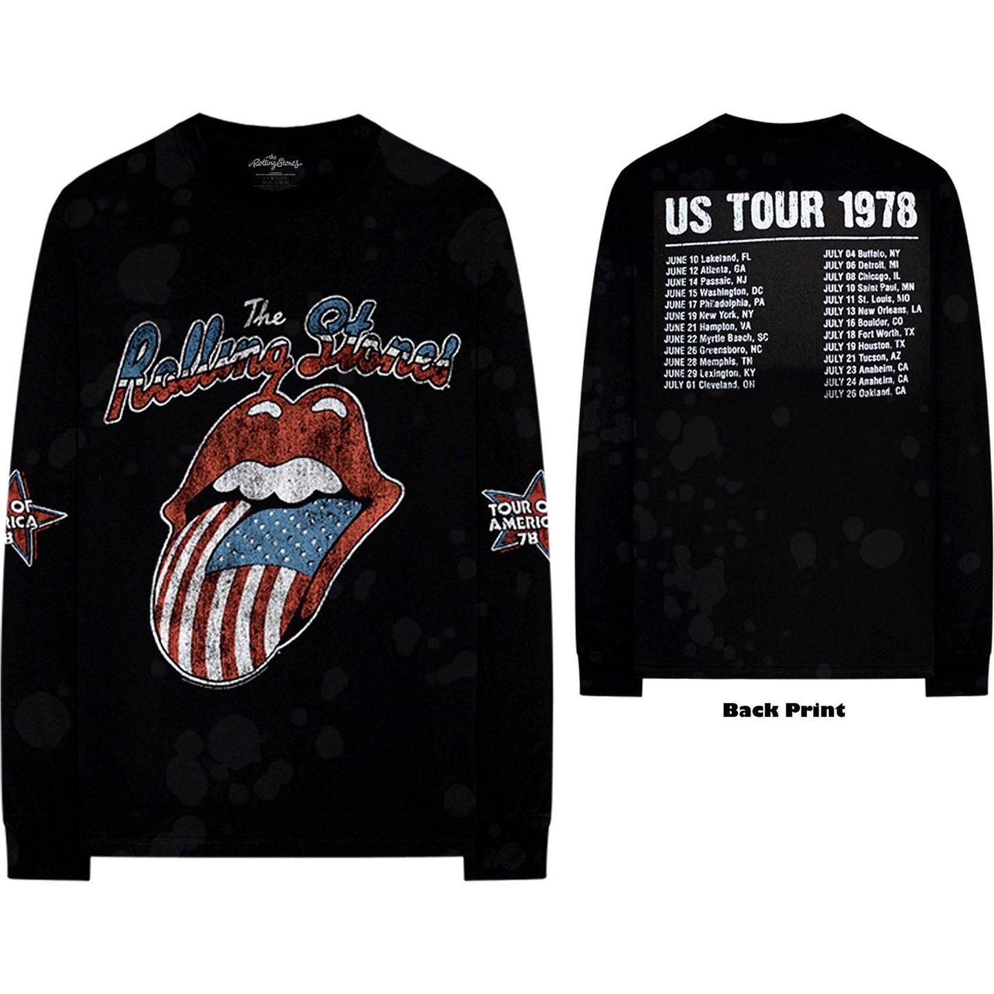 Unisex Long Sleeve T-Shirt US Tour '78 Back Print, Sleeve Print