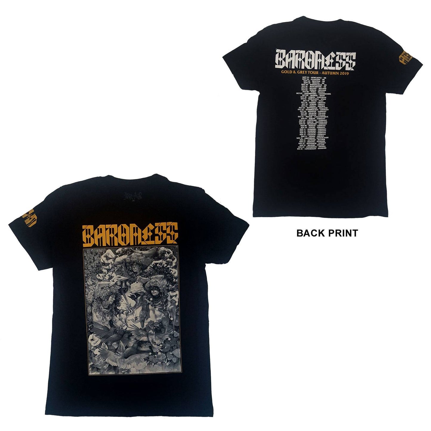Unisex T-Shirt Gold & Grey Date back Back Print