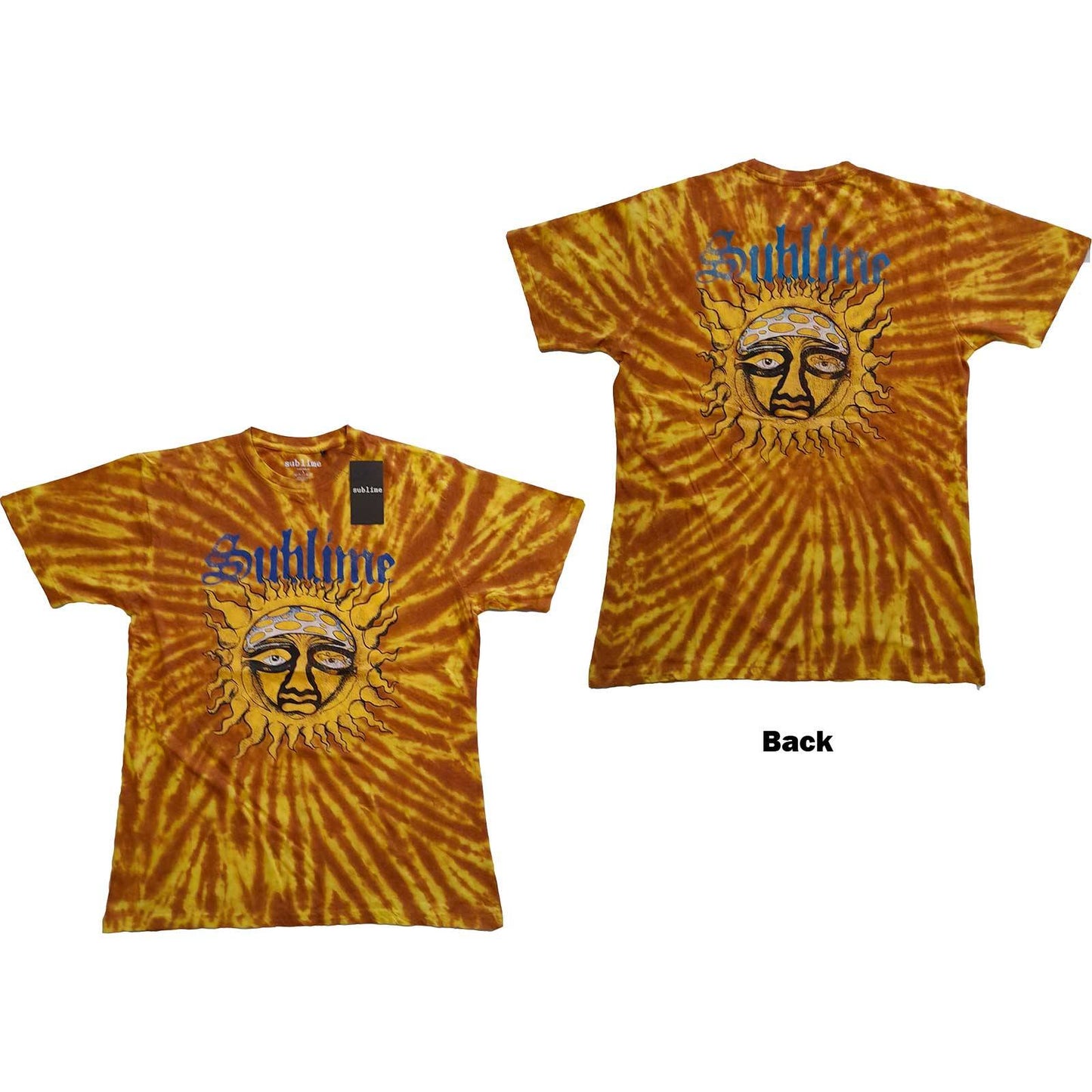 Unisex T-Shirt Sun Face Dip Dye, Back Print, Dye Wash