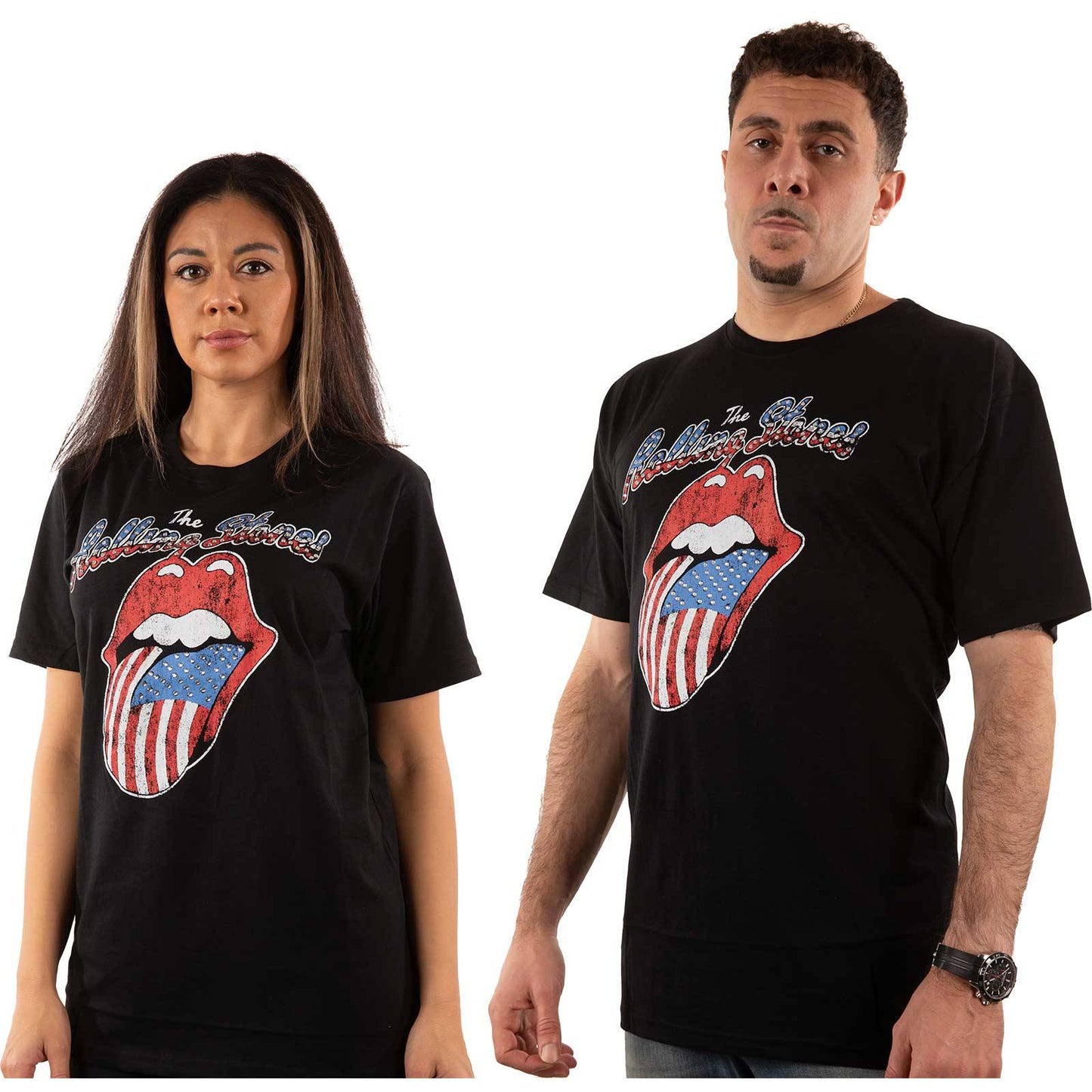 Unisex Embellished T-Shirt USA Tongue Diamante, Embellished, Crystals, Rhinestones, Clear Diamante
