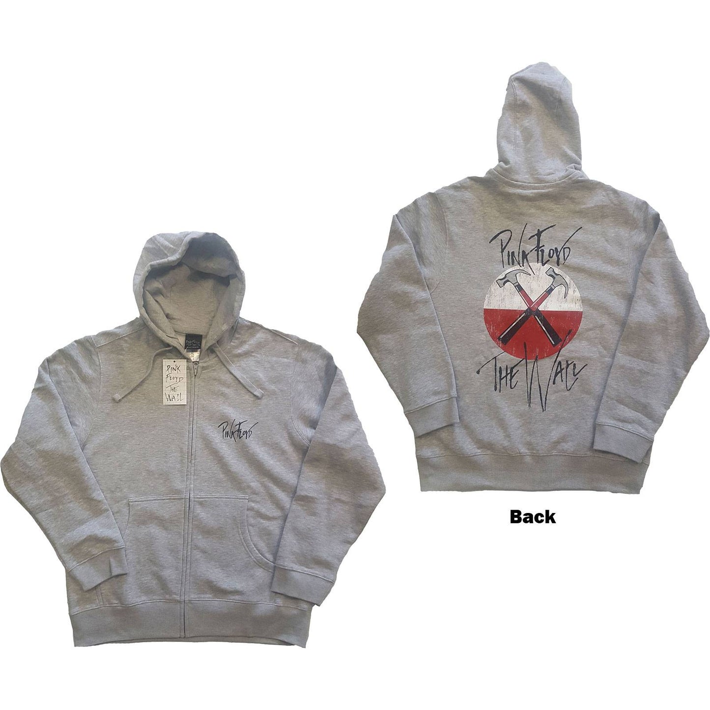 Unisex Zipped Hoodie The Wall Faded Hammers Logo Back Print