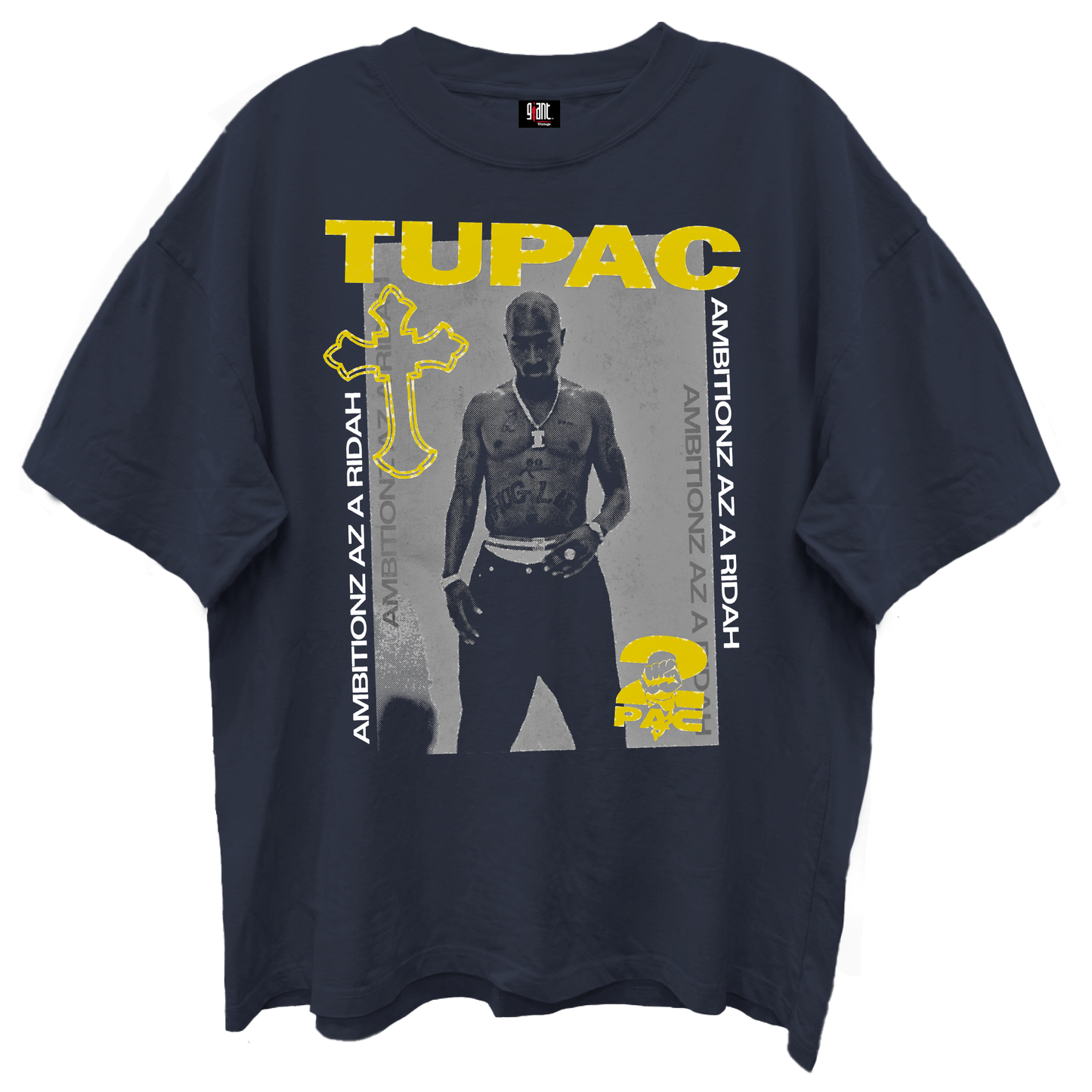 Tupac - Collage Ambitionz Giant Vintage Tsh Navy Product Image