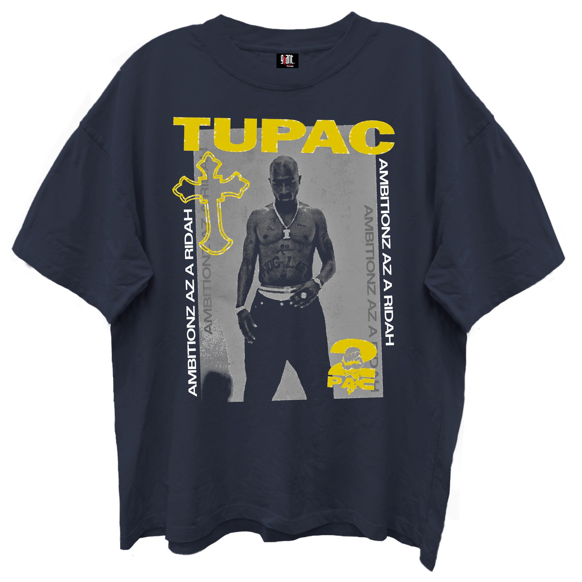 Tupac - Collage Ambitionz Giant Vintage Tsh Navy Product Image