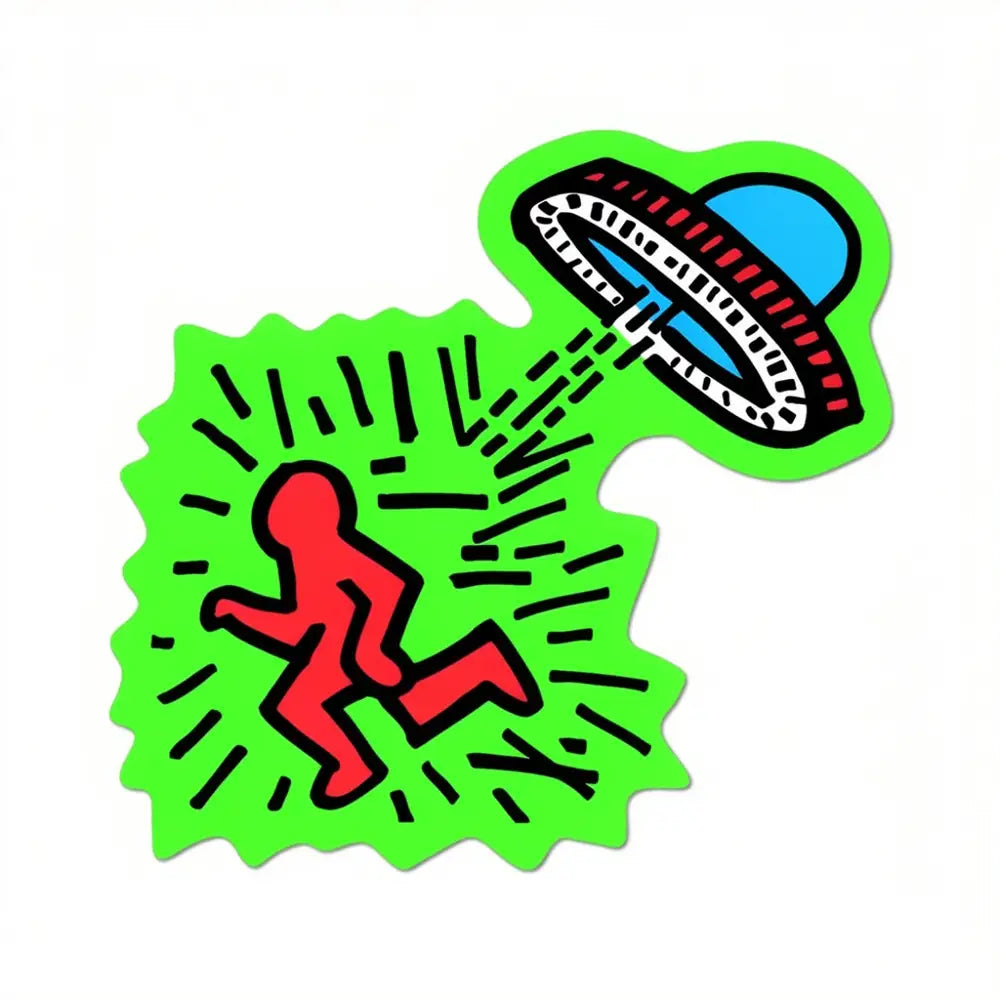 Fluorescent Die-Cut Sticker, Alien Attack Keith Haring