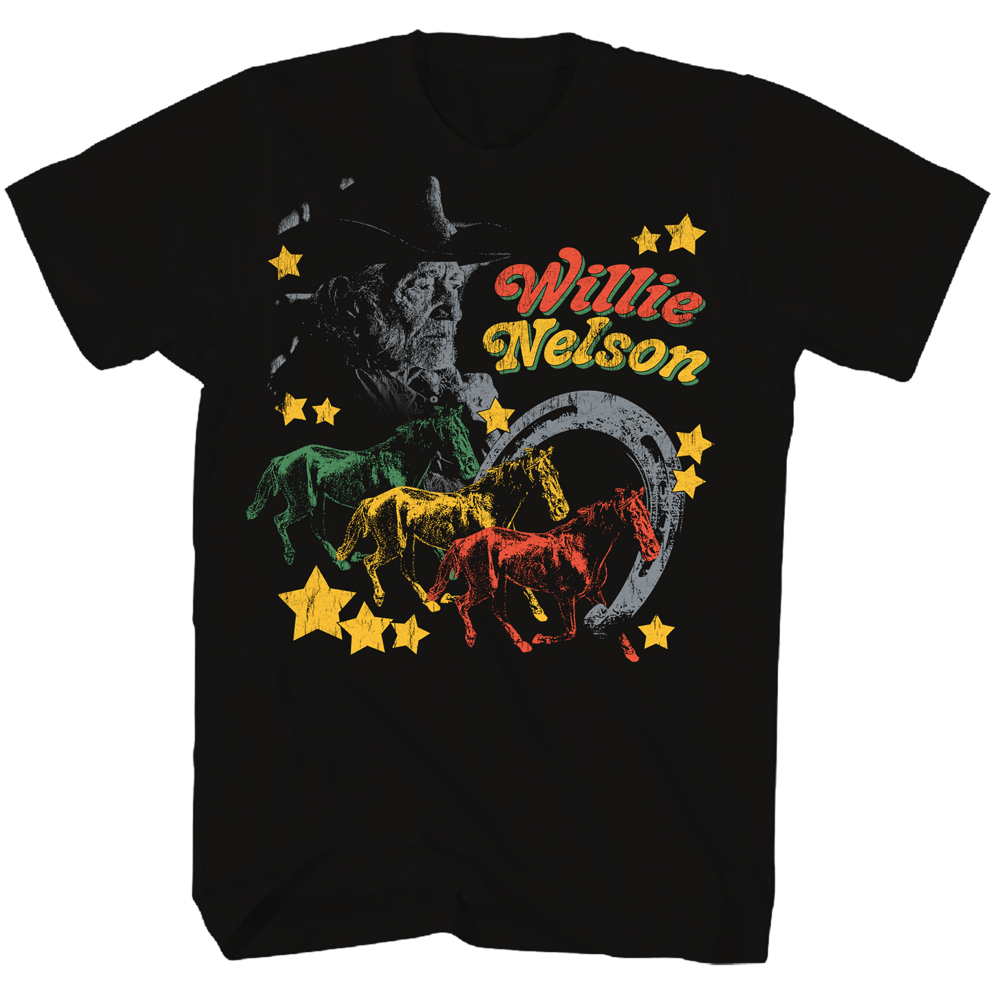 Willie Nelson - Multi Horse Tshirt Black Product Image