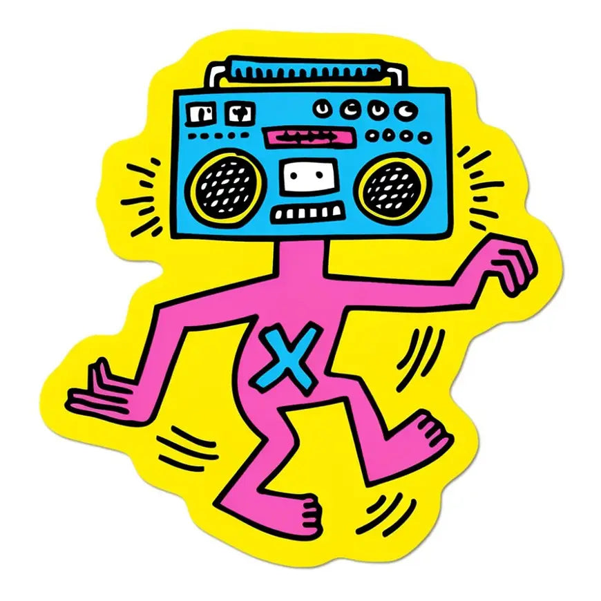Fluorescent Die-Cut Sticker, Radio Man By Keith Haring