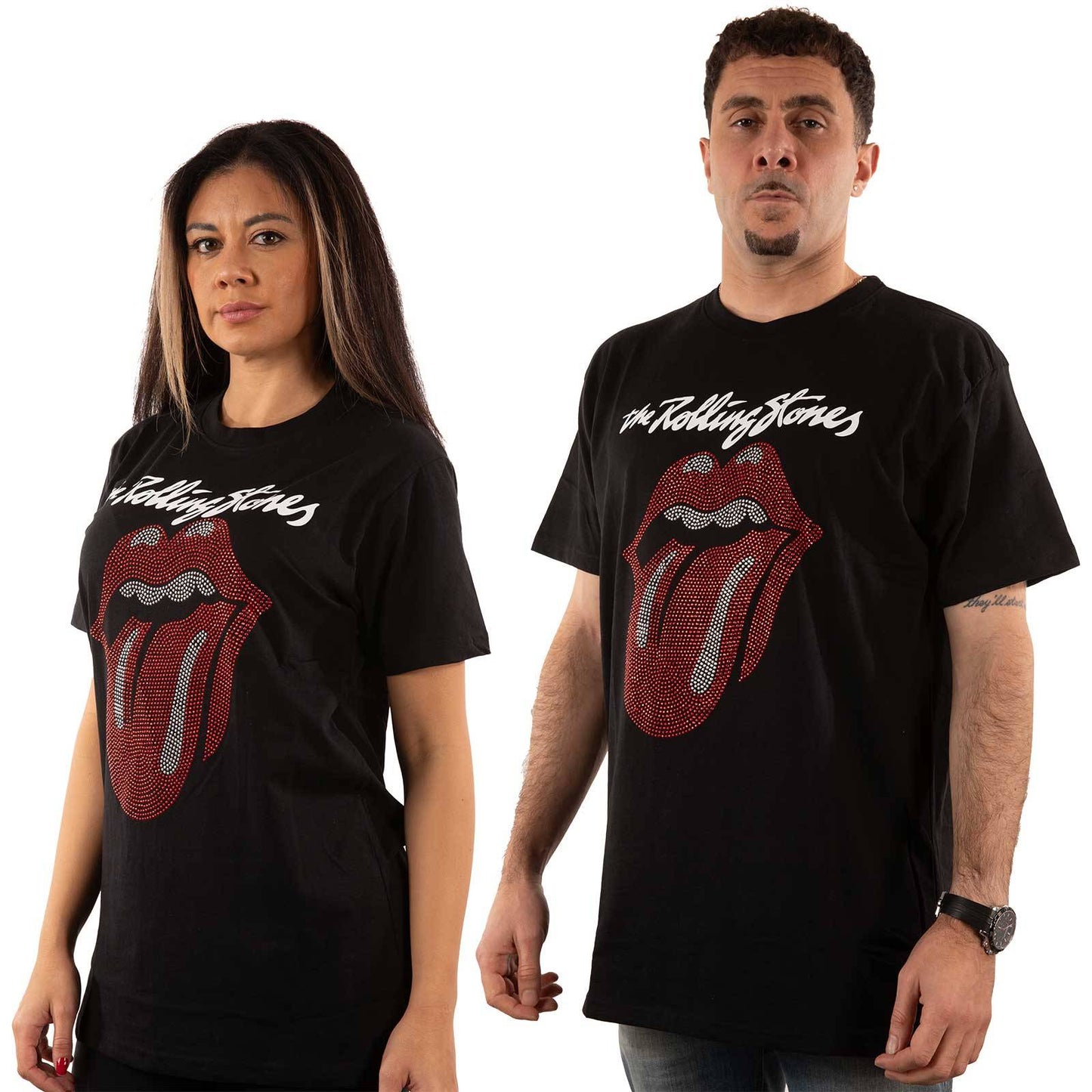 Unisex Embellished T-Shirt Logo & Tongue Diamante, Embellished, Crystals, Rhinestones, Red Diamante, White Diamante