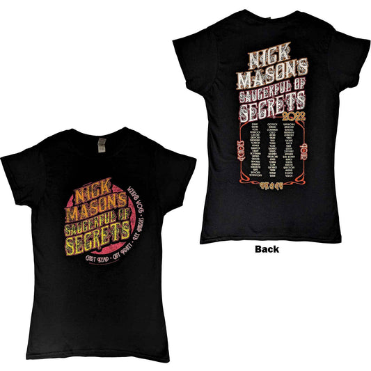 Nick Mason's Saucerful of Secrets Ladies T-Shirt: Echoes European Tour 2022 (Back Print & Ex-Tour)  Echoes European Tour 2022 Short Sleeves
