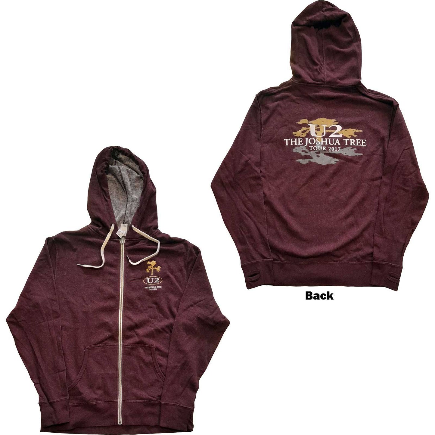 Unisex Zipped Hoodie Joshua Tree 2017 Back Print
