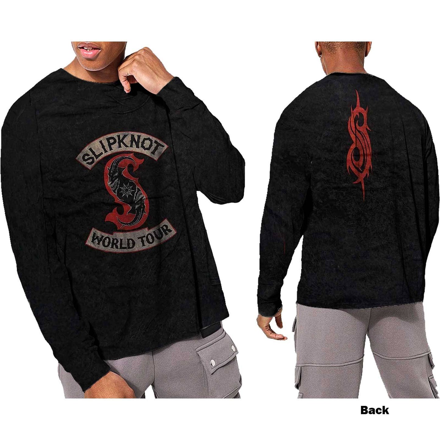 Unisex Long Sleeve T-Shirt Patched Up Dip Dye, Dye Wash