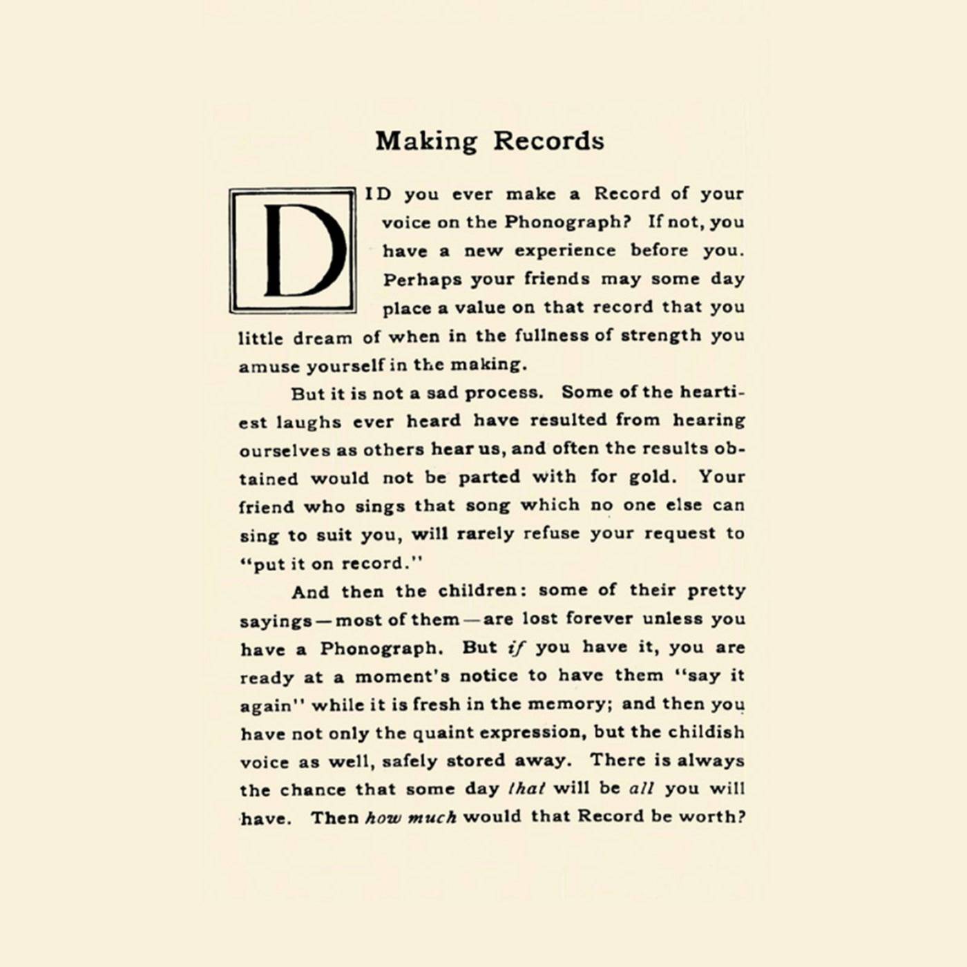 Making Records: Home Recordings c. 1890-1920