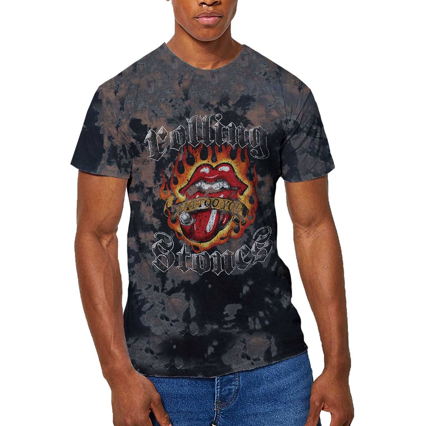 Unisex T-Shirt Tattoo Flames Dip Dye, Dye Wash