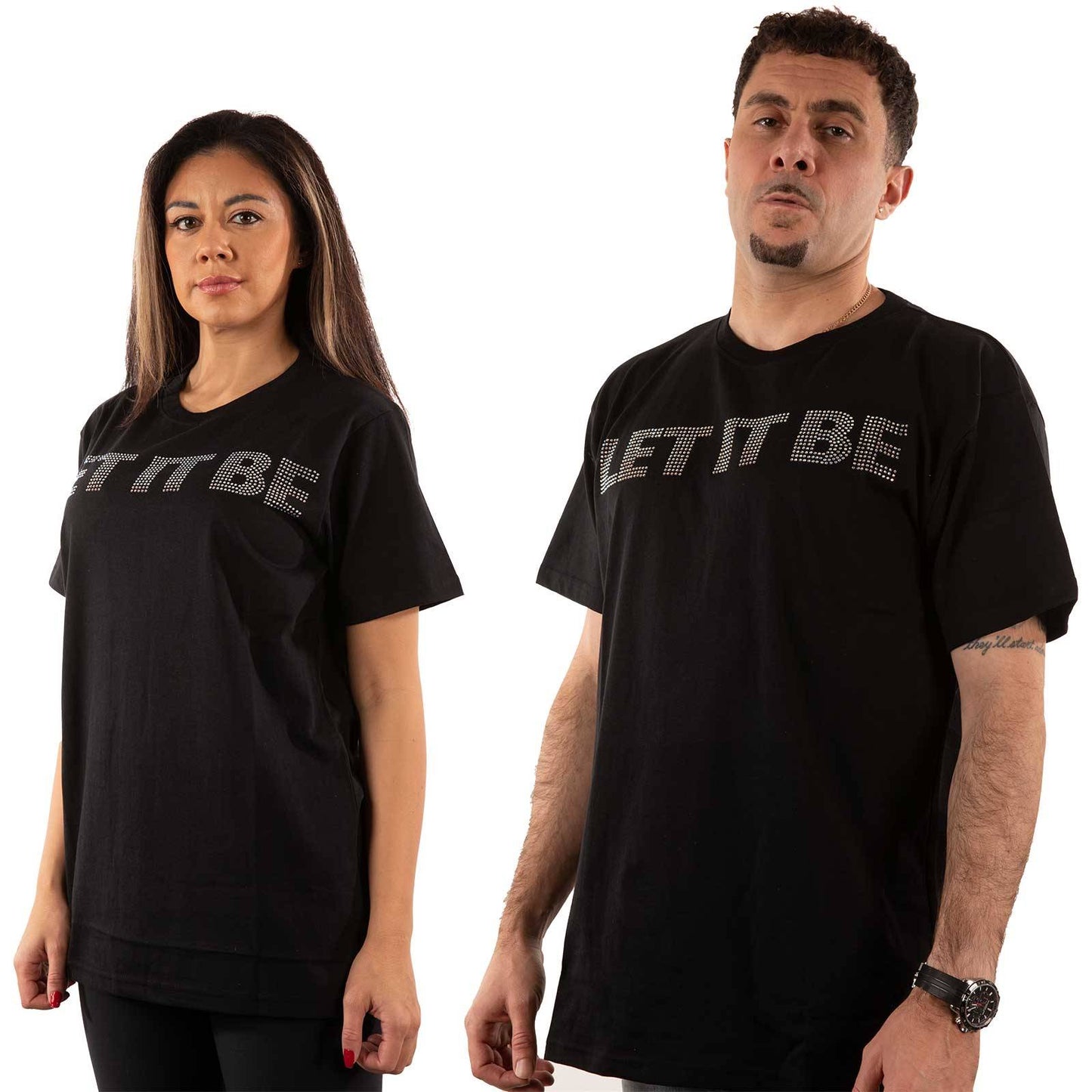 Unisex Embellished T-Shirt Let It Be Diamante, Embellished, Crystals, Rhinestones