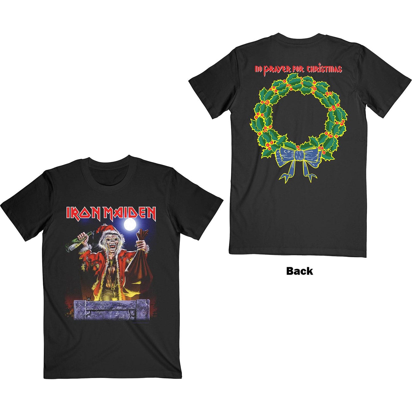 Iron Maiden Unisex T-Shirt: No Prayer For Christmas (Back Print)  No Prayer For Christmas Short Sleeves