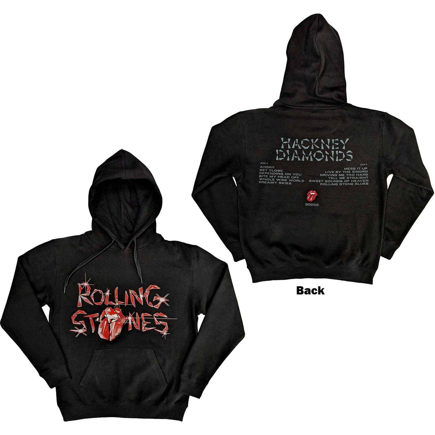 The Rolling Stones Unisex Pullover Hoodie: Hackney Diamonds Glass Logo (Back Print)  Hackney Diamonds Glass Logo Long Sleeves
