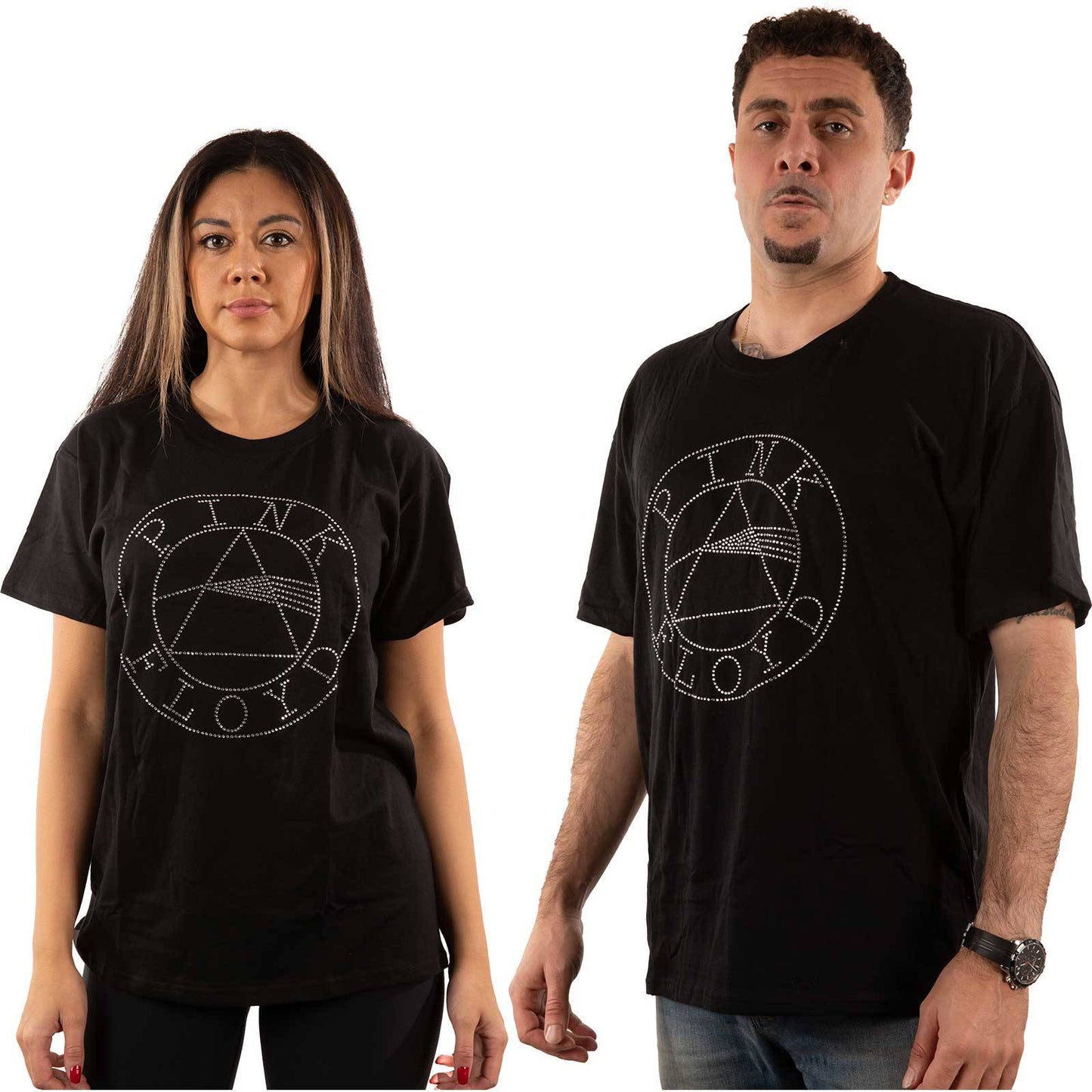 Unisex Embellished T-Shirt Circle Logo Diamante, Embellished, Crystals, Rhinestones
