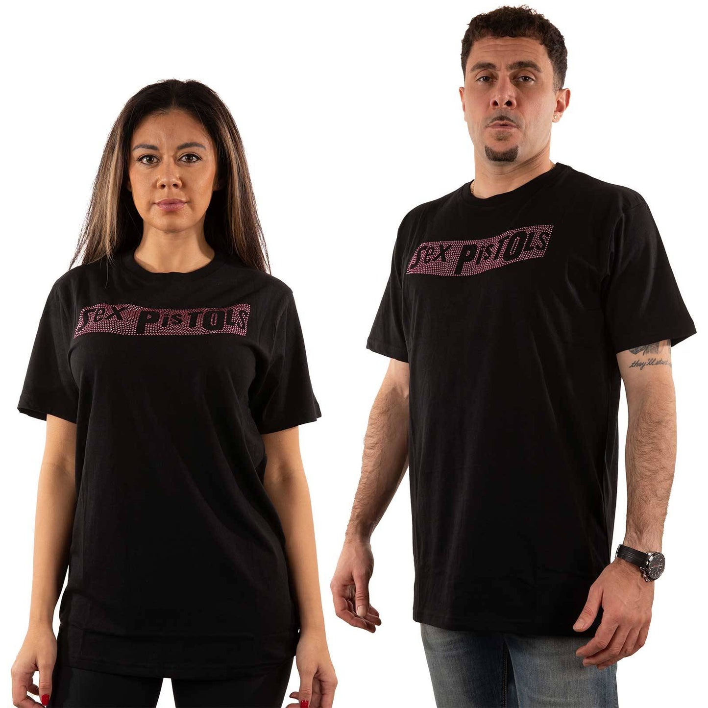 Unisex Embellished T-Shirt Logo Diamante, Embellished, Crystals, Rhinestones, Pink Diamante