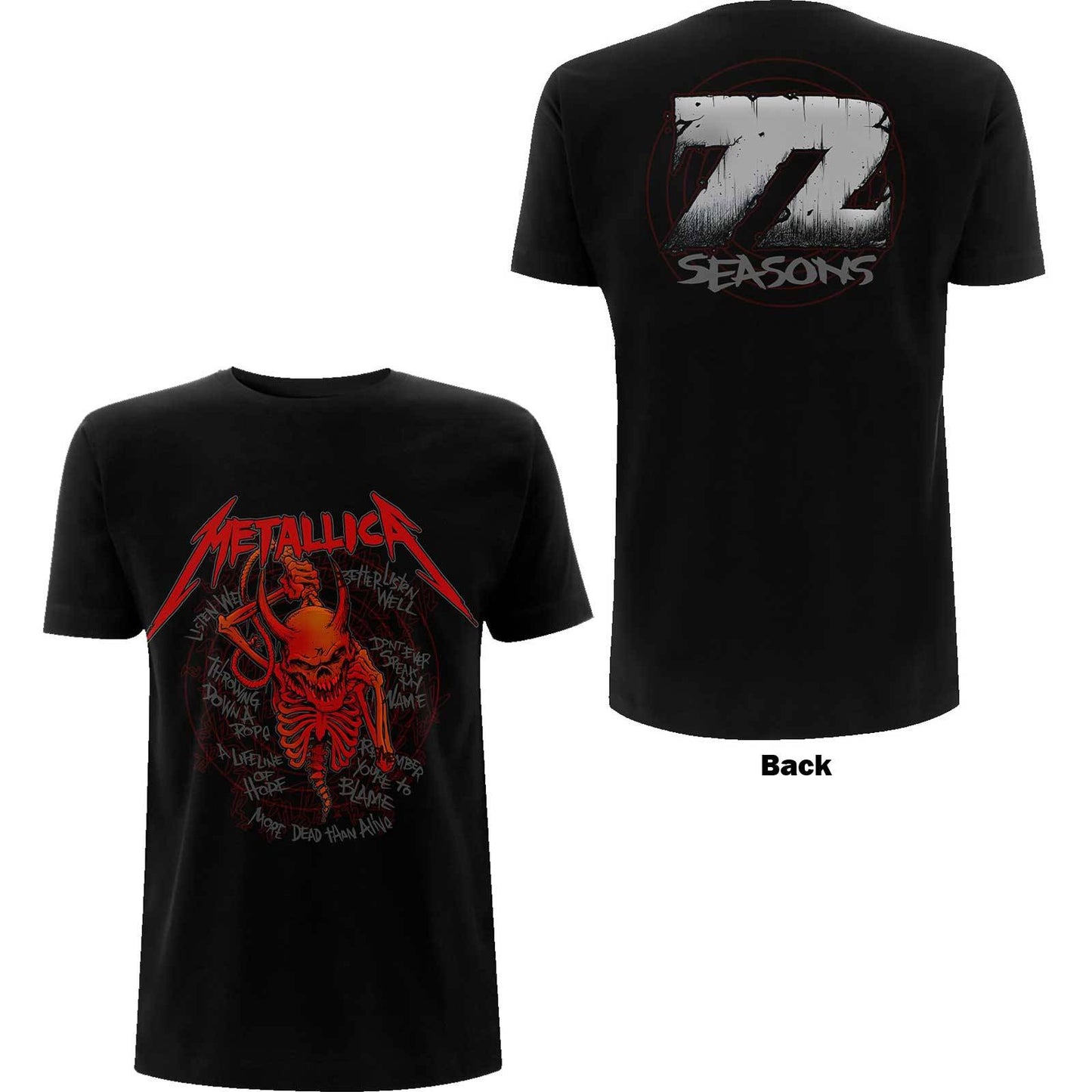 Metallica Unisex T-Shirt: Skull Screaming Red 72 Seasons (Back Print)  Skull Screaming Red 72 Seasons Short Sleeves
