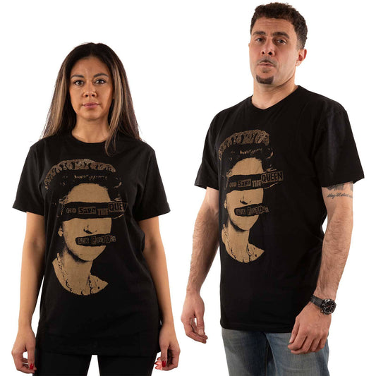 Unisex Embellished T-Shirt God Save The Queen Diamante, Embellished, Crystals, Rhinestones, Gold Coloured Diamante