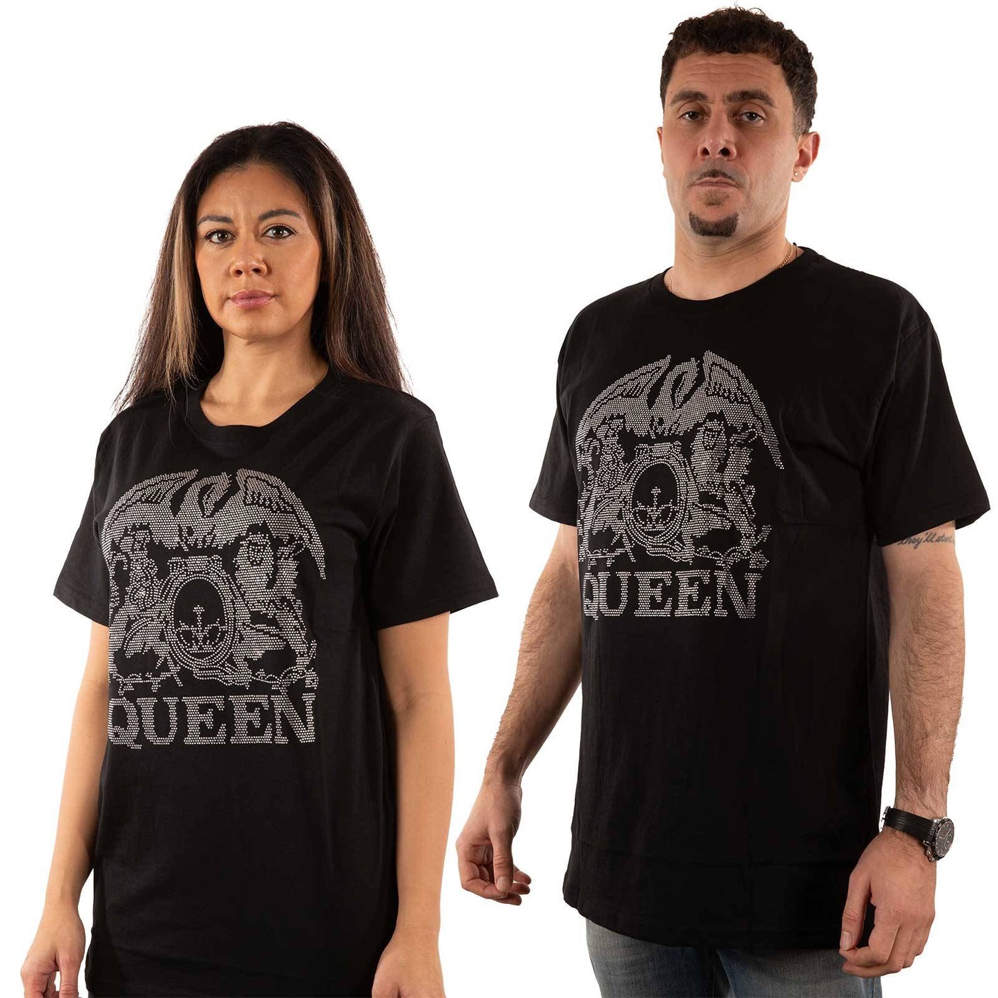Unisex Embellished T-Shirt Crest Diamante, Embellished, Crystals, Rhinestones, Silver Diamante