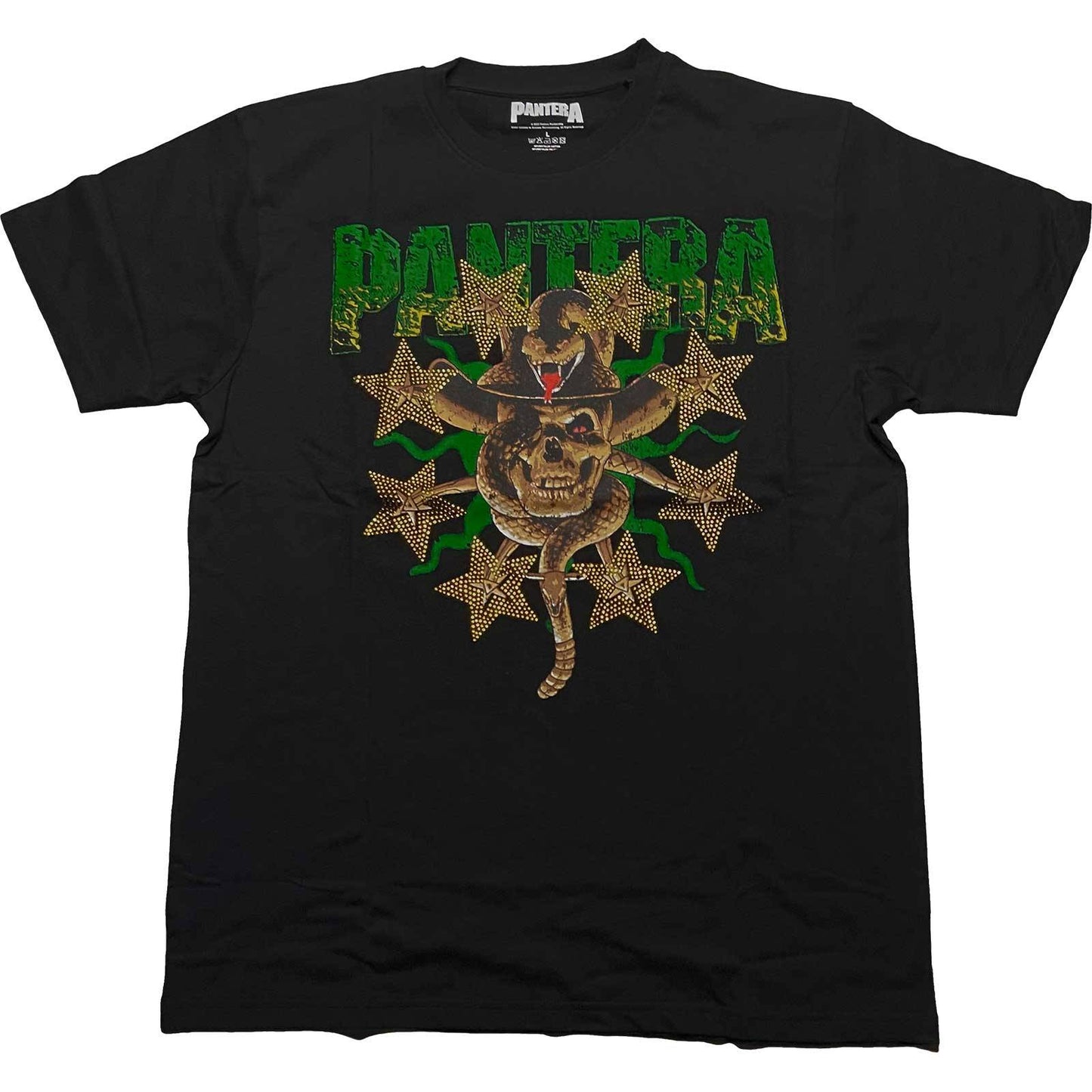 Unisex Embellished T-Shirt Skull & Snake Diamante, Embellished, Crystals, Rhinestones, Gold Coloured Diamante