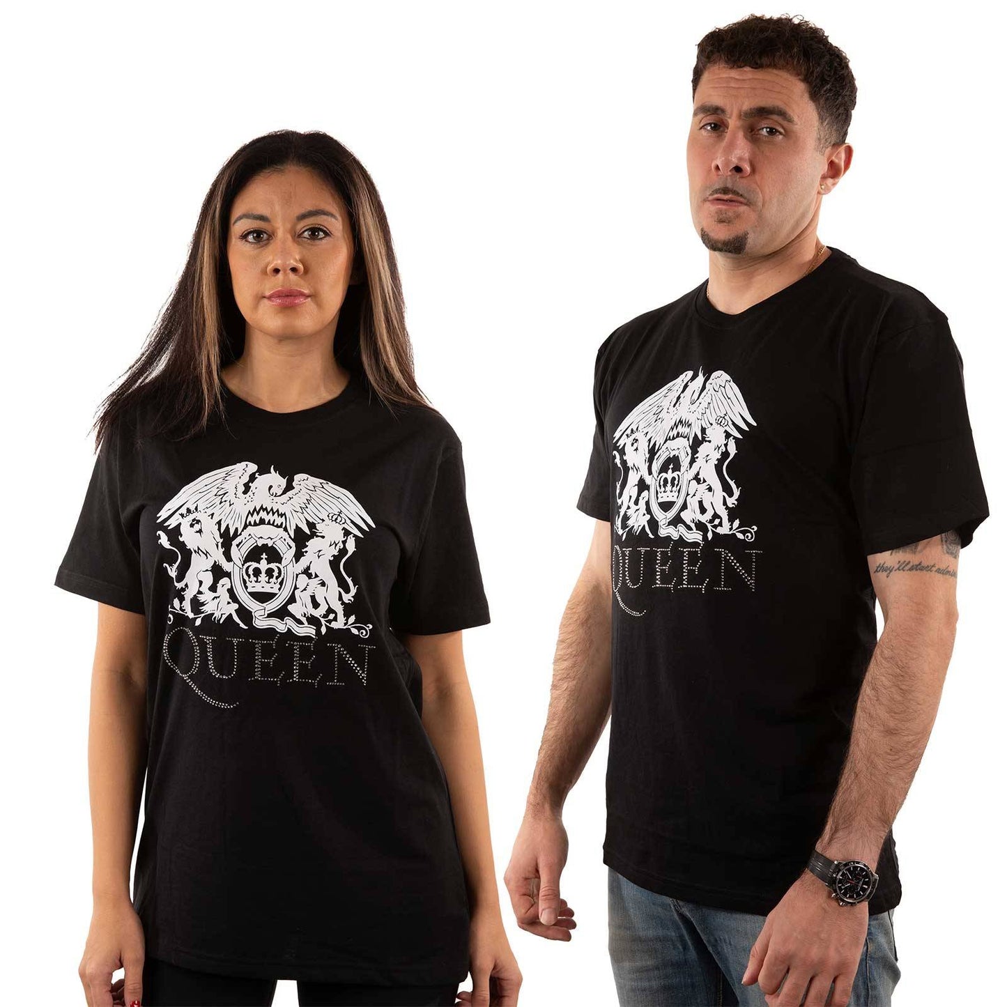 Unisex Embellished T-Shirt Crest Logo Diamante, Embellished, Crystals, Rhinestones