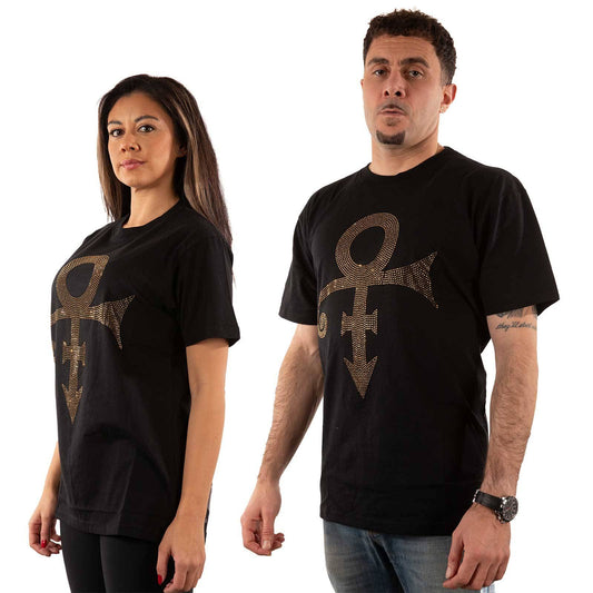 Unisex Embellished T-Shirt Gold Symbol Diamante, Embellished, Crystals, Rhinestones