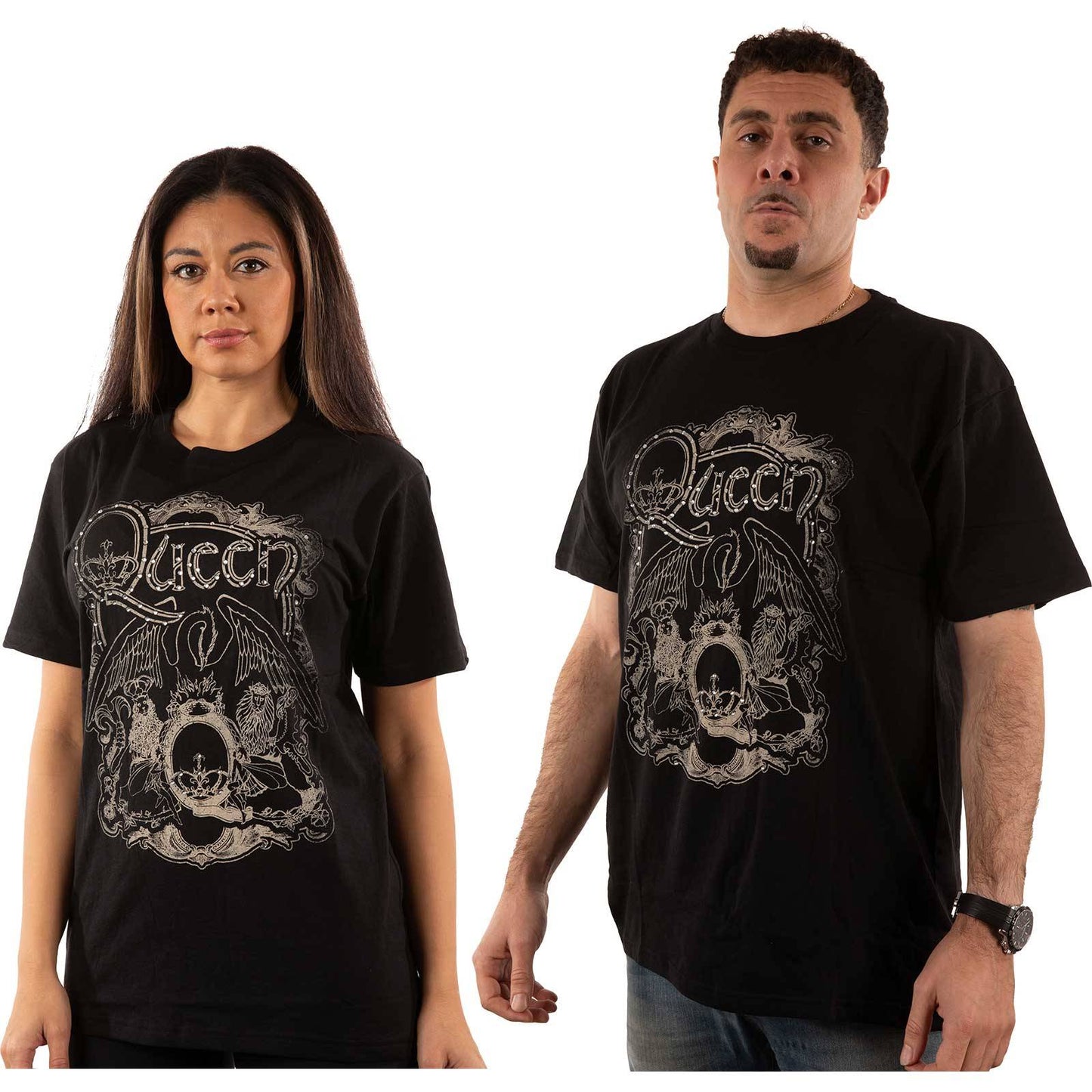 Unisex Embellished T-Shirt Ornate Crest Diamante, Embellished, Crystals, Rhinestones, Clear Diamante
