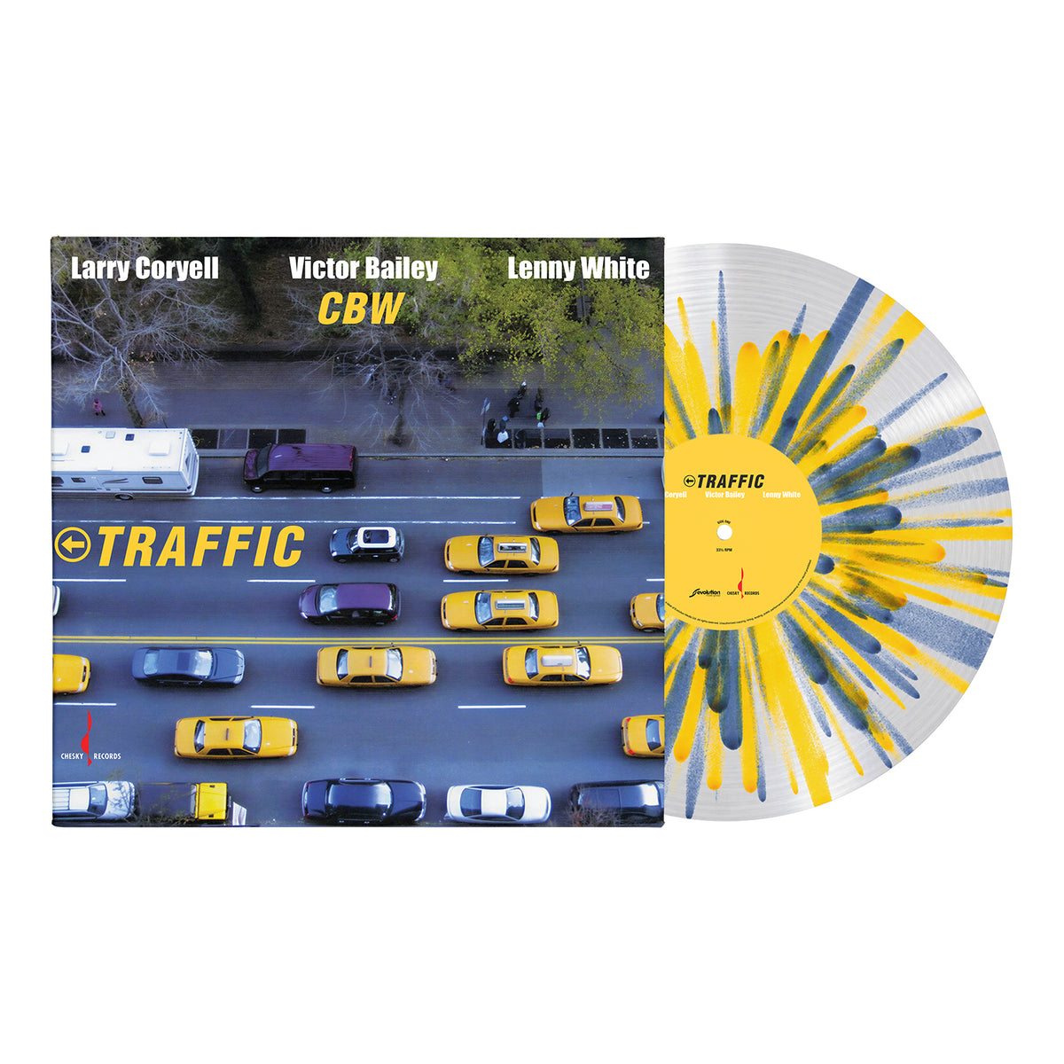 Larry Coryell, Victor Bailey & Lenny White - Traffic LP - Transparent with Blue & Yellow Splatter packshot